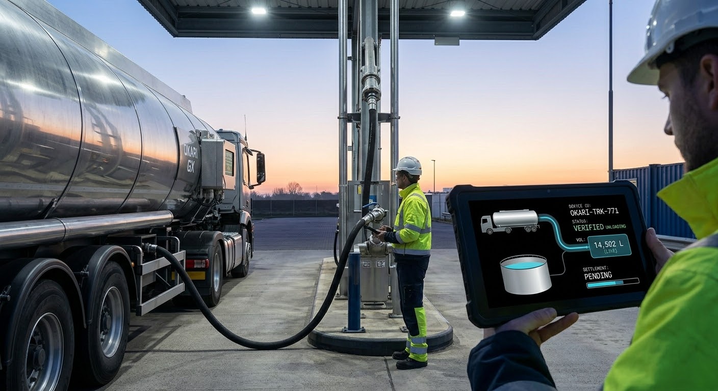 Edge compute, smart valve and Coriolis flow meter signing every liter as it loads at a fuel terminal